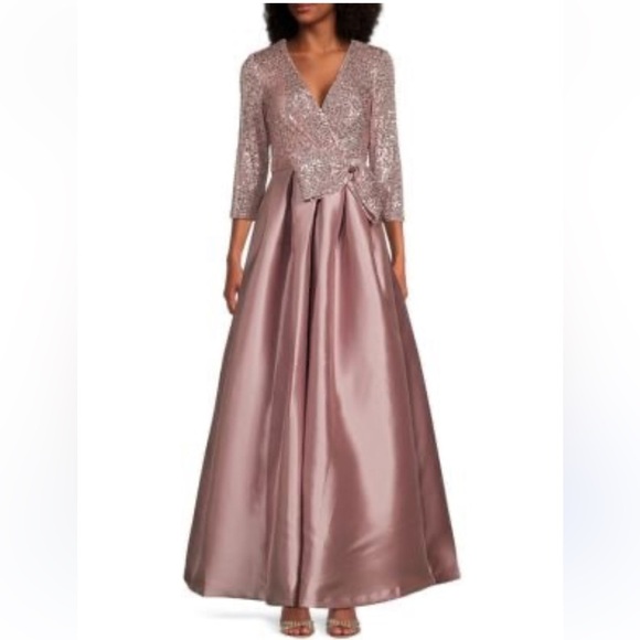 Eliza J 6 Satin Pink Sequin Gown with Bow Detail - Picture 1 of 12